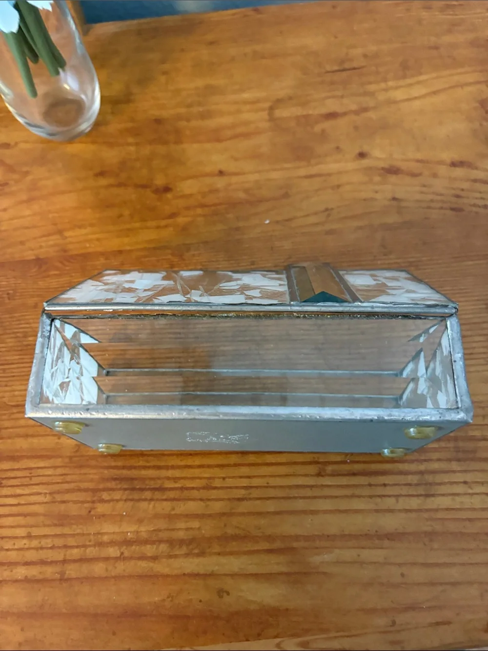 Vintage Mirrored Glass Mosaic Trinket Box - White/Silver